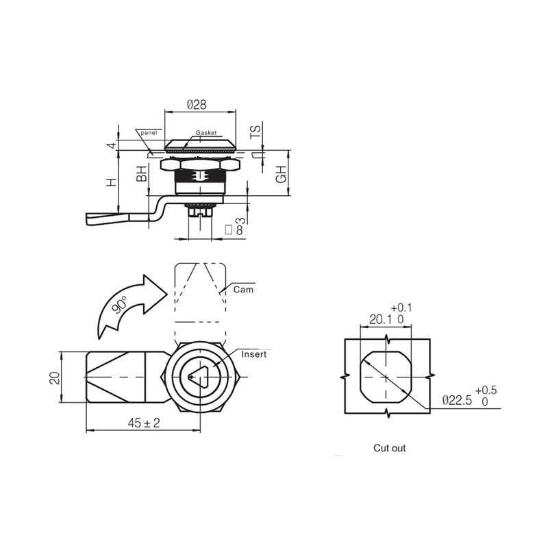 MS705-3S S-type slotcilinder roestvrijstalen industriële sloten MS705-3S S-type slotcilinder roestvrijstalen industriële sloten