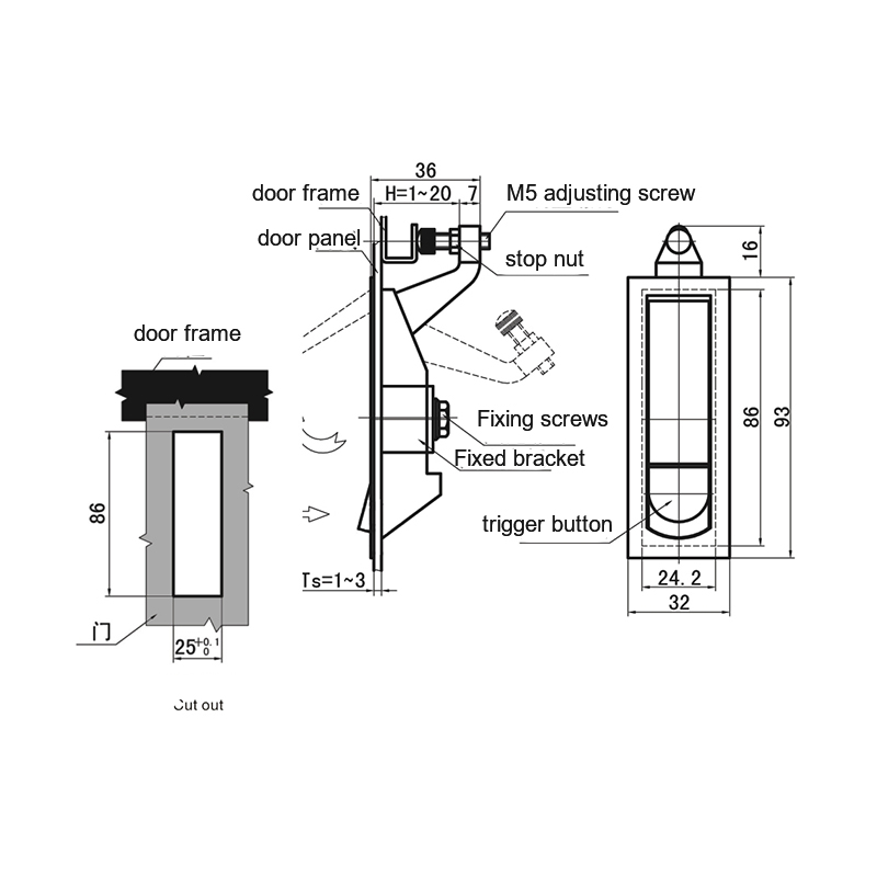 MS708-3D zeshoekige 8 mm gereedschapsslotcilinder compressiegrendelsloten MS708-3D zeshoekige 8 mm gereedschapsslotcilinder compressiegrendelsloten