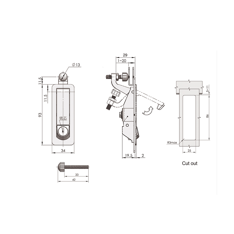 MS708-3C waterdichte slotcilinder compressiegrendelsloten MS708-3C waterdichte slotcilinder compressiegrendelsloten