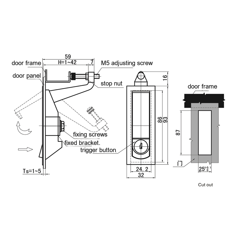 MS309-8-2 Zinklegering compressiegrendelsloten met haak MS309-8-2 Zinklegering compressiegrendelsloten met haak