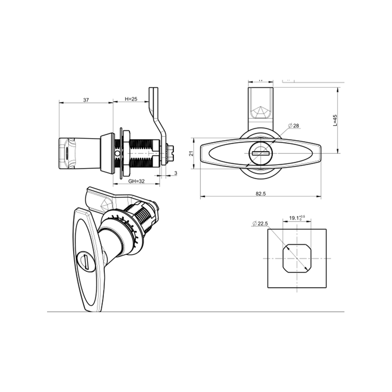 MS309-3B-1A Compressiegrendelsloten met slotcilinder, niet verstelbaar MS309-3B-1A Compressiegrendelsloten met slotcilinder, niet verstelbaar