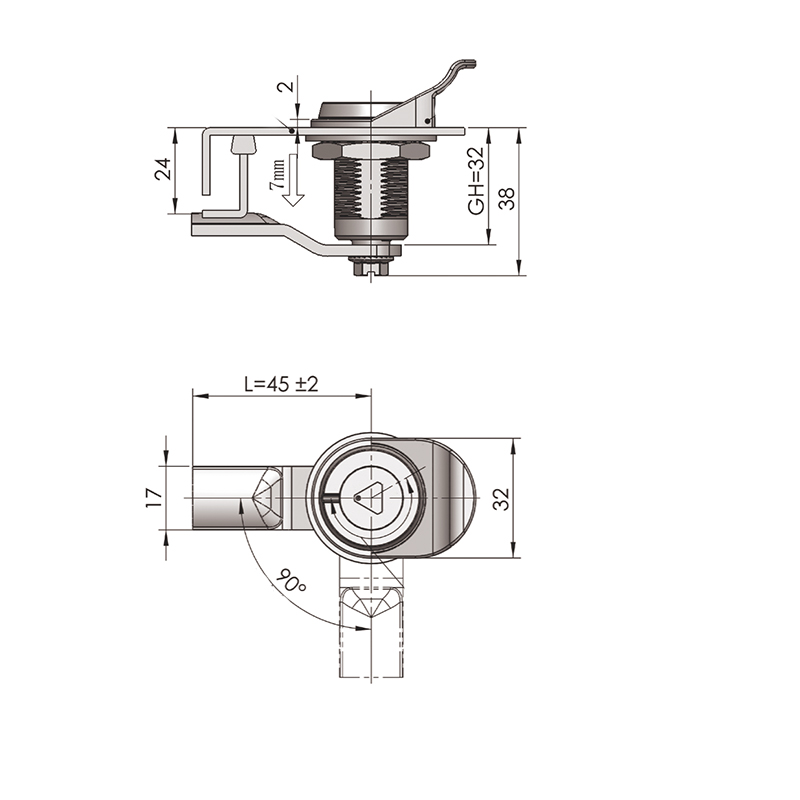 MS816-1-1S Driehoekige 8 mm slotcilinder-compressiegrendelsloten MS816-1-1S Driehoekige 8 mm slotcilinder-compressiegrendelsloten